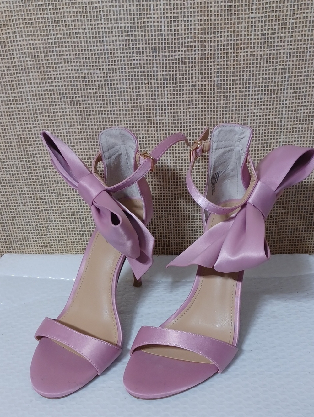 Express Pink Satin Bow Ankle-Strap Heels